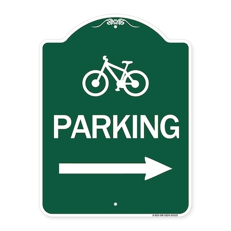 Signmission BicycleParking Right Arrow, Green & White Aluminum Architectural Sign, 18" x 24", GW-1824-24315 A-DES-GW-1824-24315